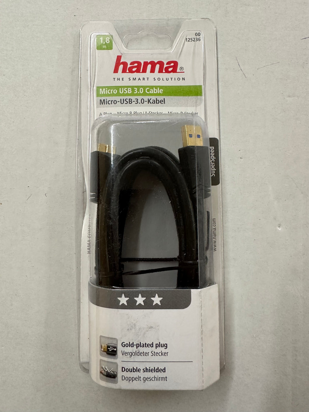 Hama 00125236, 1,8 m, USB A, Micro-USB B, USB 3.0,Schwarz