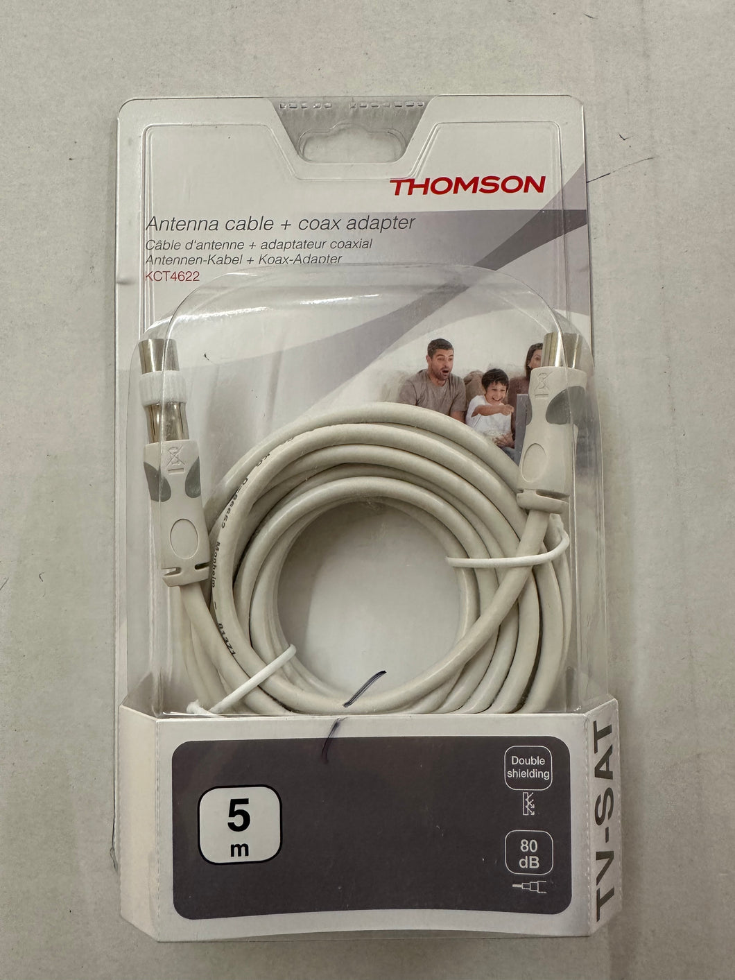Thomson (KCT4622) Koax-Kabel >80dB inkl. Adapter (doppelt geschirmt, weiß)
