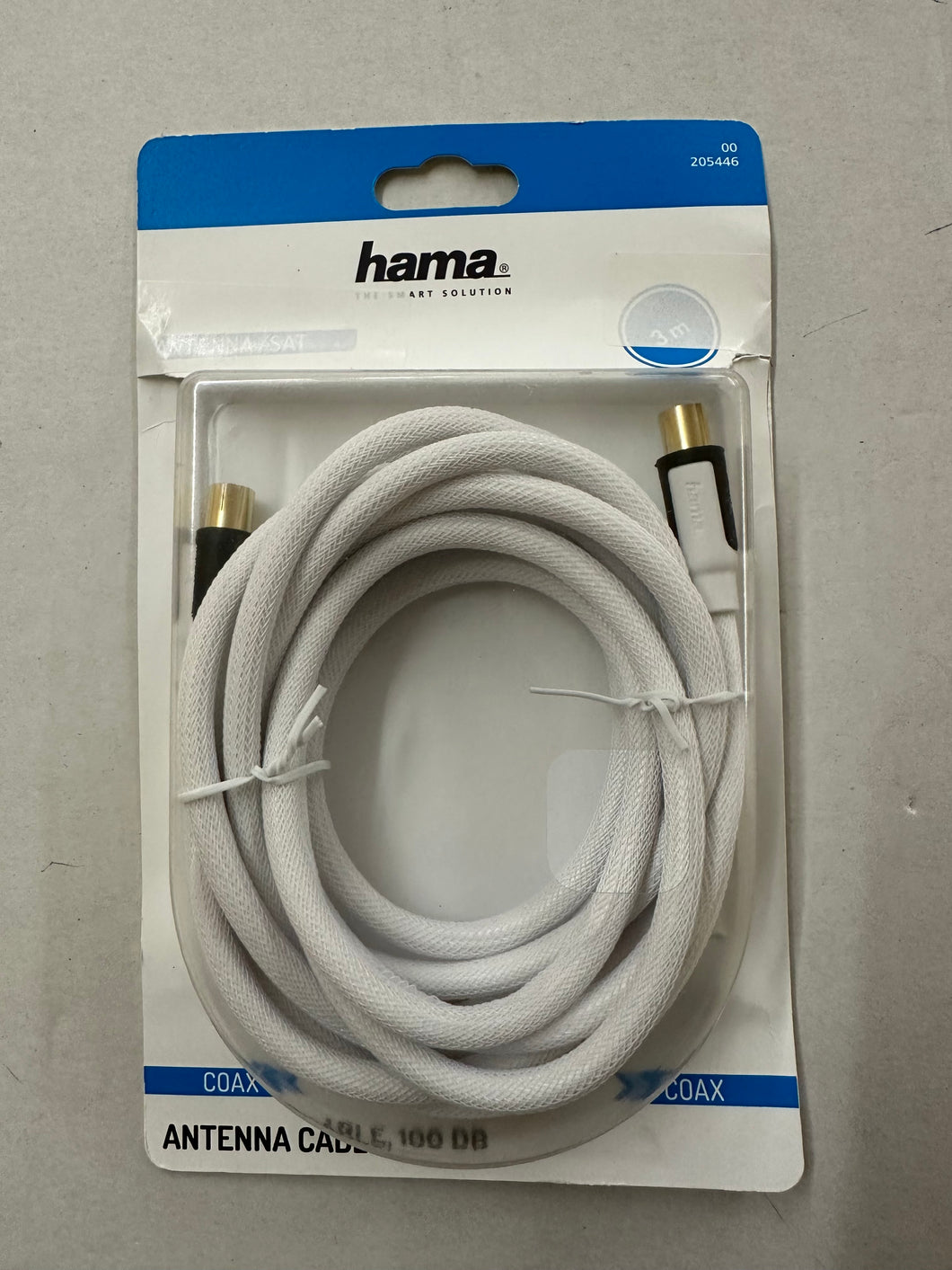 Hama(205446) Antennen-Kabel Koax-Stecker-Koax-Kuppl., Gewebe, verg., 3,0 m, 100 dB, Weiß