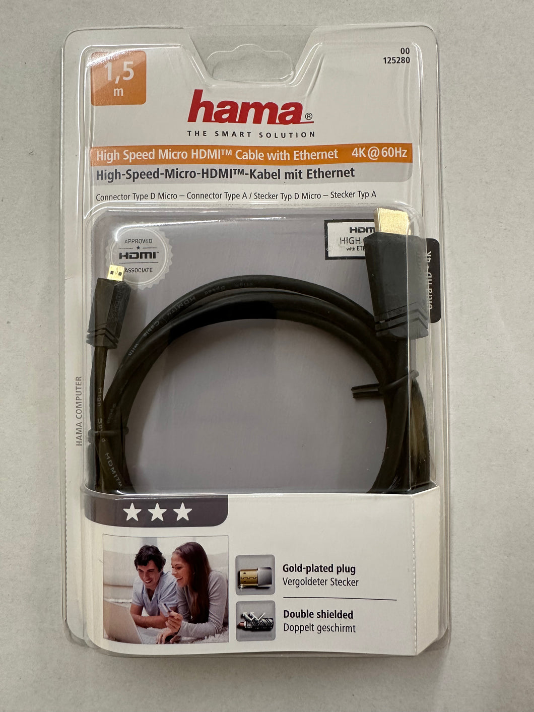 HAMA High Speed Micro-HDMI™-Kabel, vergoldet, Schwarz, 1,50 m (00125280) (ARC)