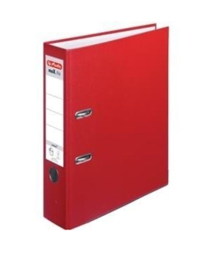 Herlitz 05480306 maX.file protect Ordner, A4, 80mm, Pappe/PP-Folie, Wechselfenster, rot