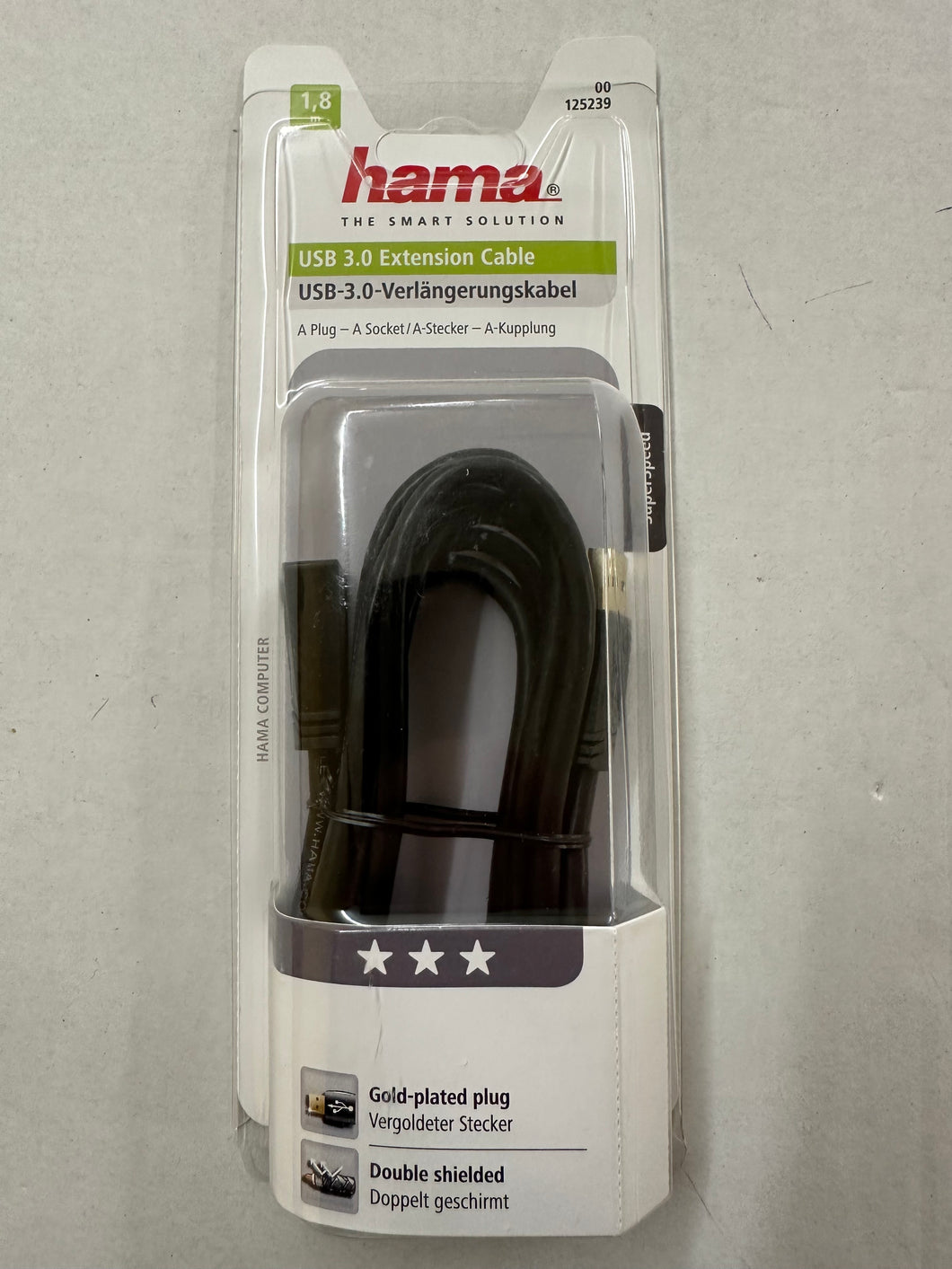 Hama 00125239 USB-3.0-Verlängerungskabel1.8m ,gold