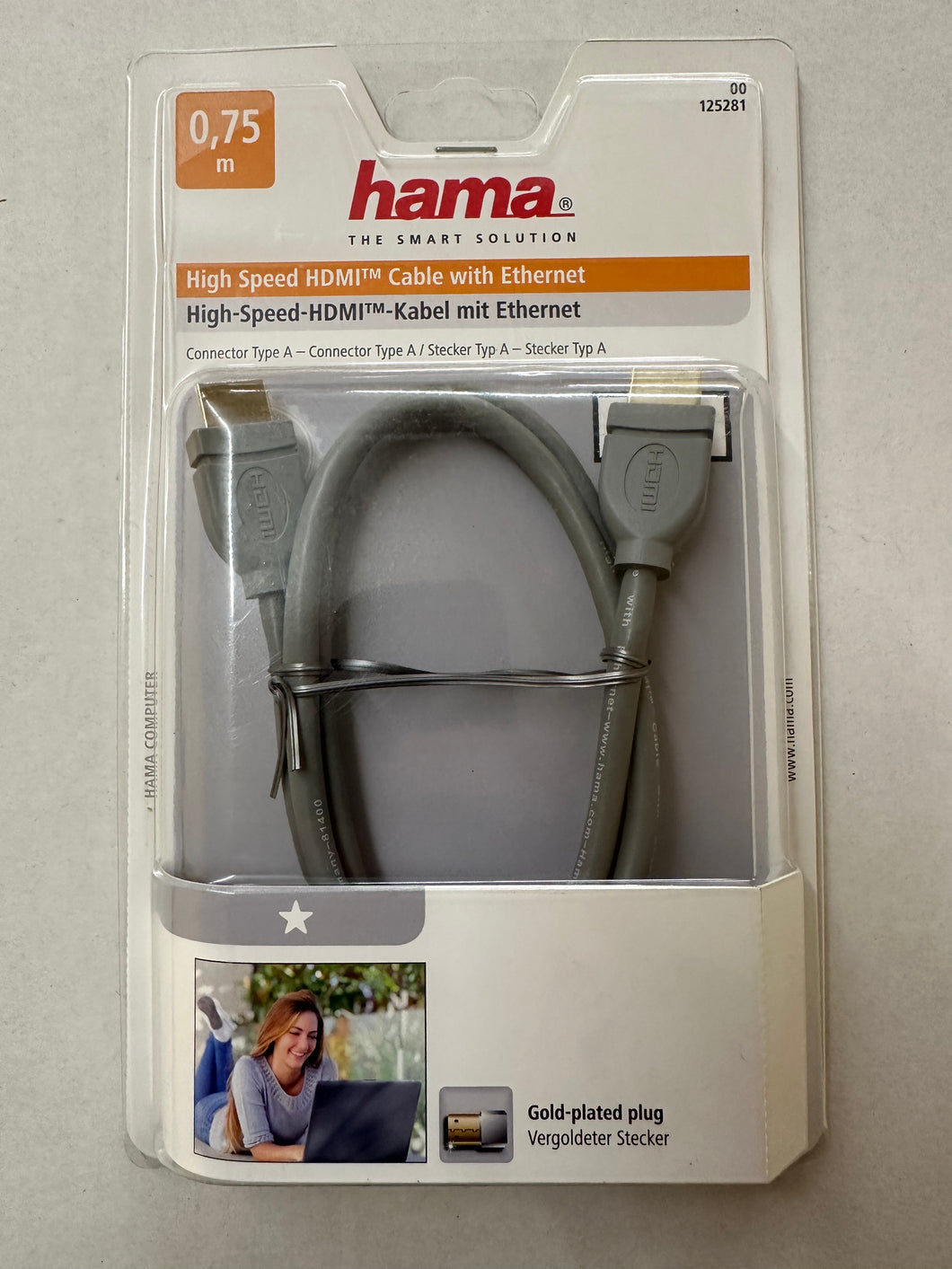 HAMA High Speed HDMI™-Kabel, vergoldet, geschirmt, Grau, 0,75 m (00125281) (ARC)