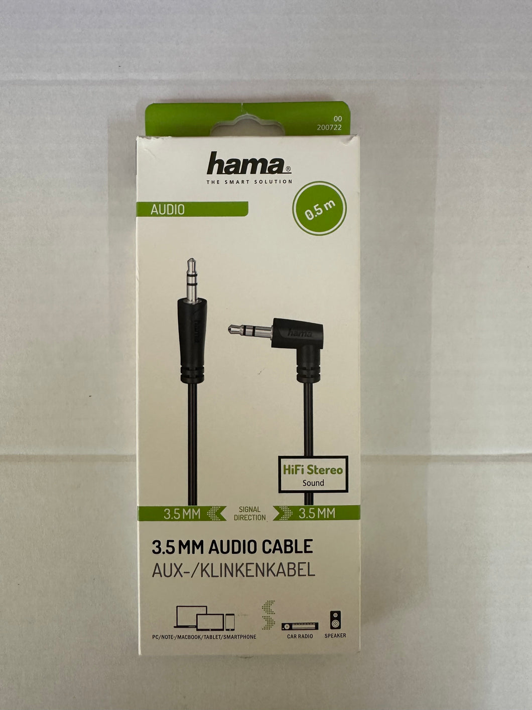 Hama Audio-Kabel, 3,5-mm-Klinken-St. 90° - 3,5-mm-Klinken-St., Stereo, 0,5 m