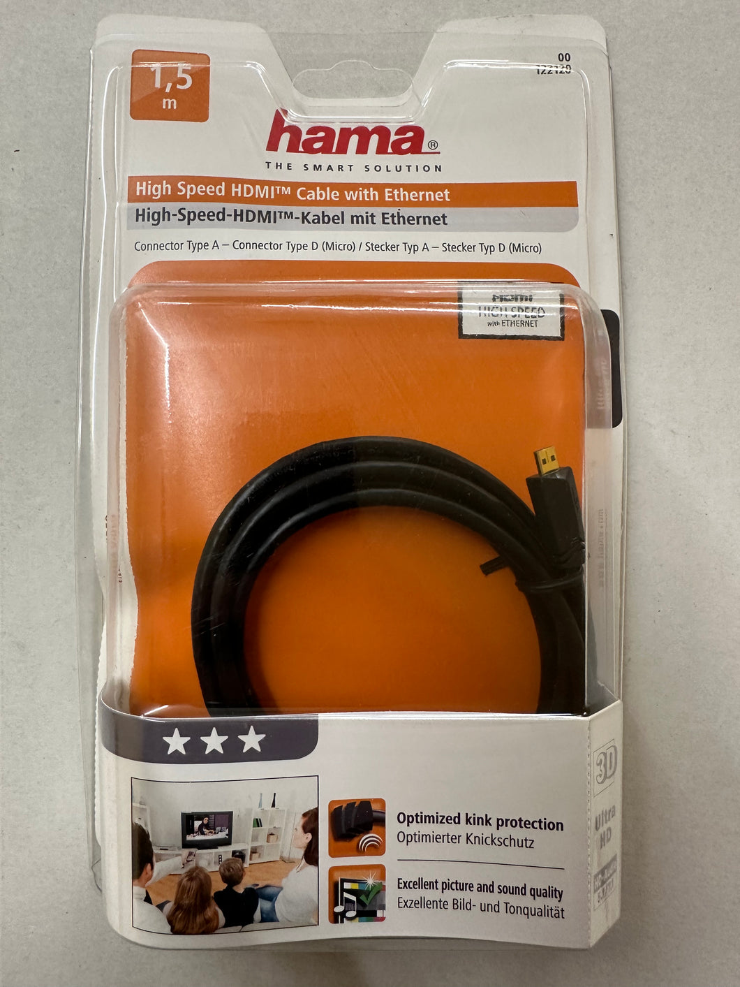 Hama  00122120 High Speed HDMI™-Kabel St. Typ A - St. Typ D (Micro) Ethernet 1,5m (Schwarz