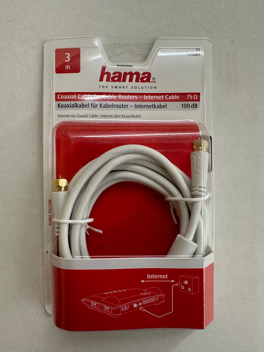 Hama 00040687 Koaxialkabel für Kabelrouter Netzwerk F-Stecker 75Ω 100dB 3m (Weiß