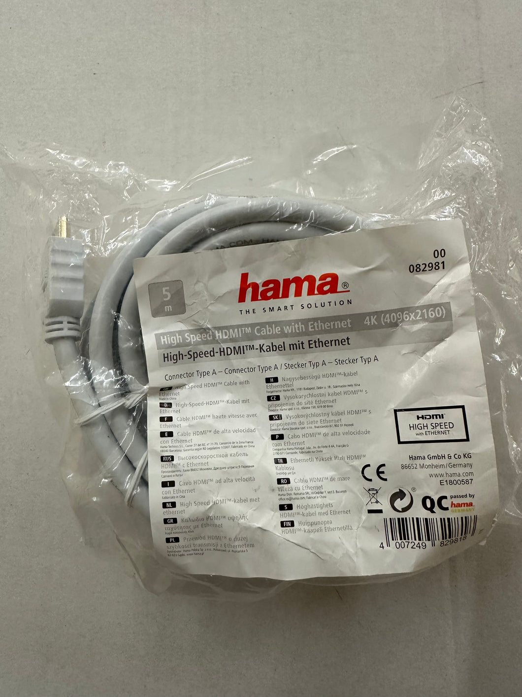 HAMA High Speed HDMI™-Kabel, Stecker - Stecker, vergoldet, Ethernet, 5 m (00082981) (ARC)