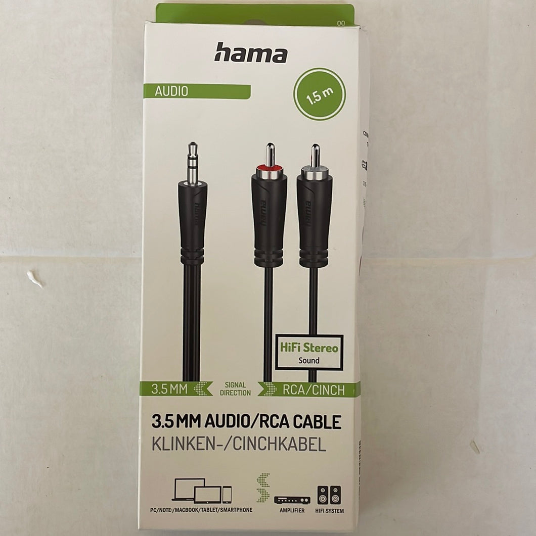Hama Audio-Kabel, 3,5-mm-Klinken-Stecker - 2 Cinch-Stecker, Stereo, 1,5 m
