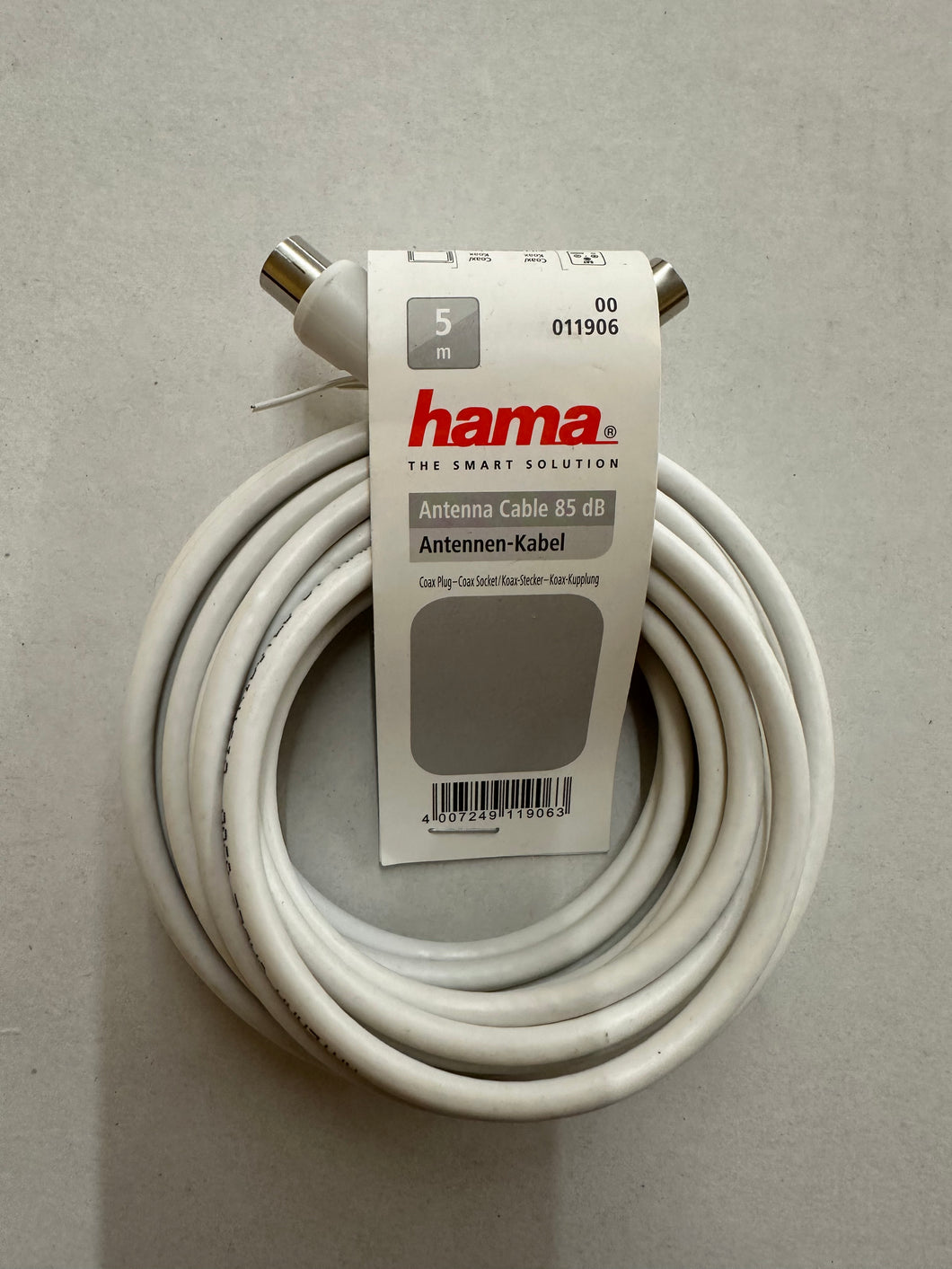 Hama 00011906 Antennen-Kabel Koax-Stecker - Koax-Kupplung 5 m 85 dB (Weiß)