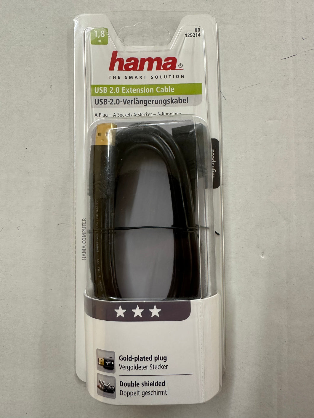 Hama (125214), USB-2.0-Verlängerungskabel,A-Stecker-A-Kupplung,Schwarz