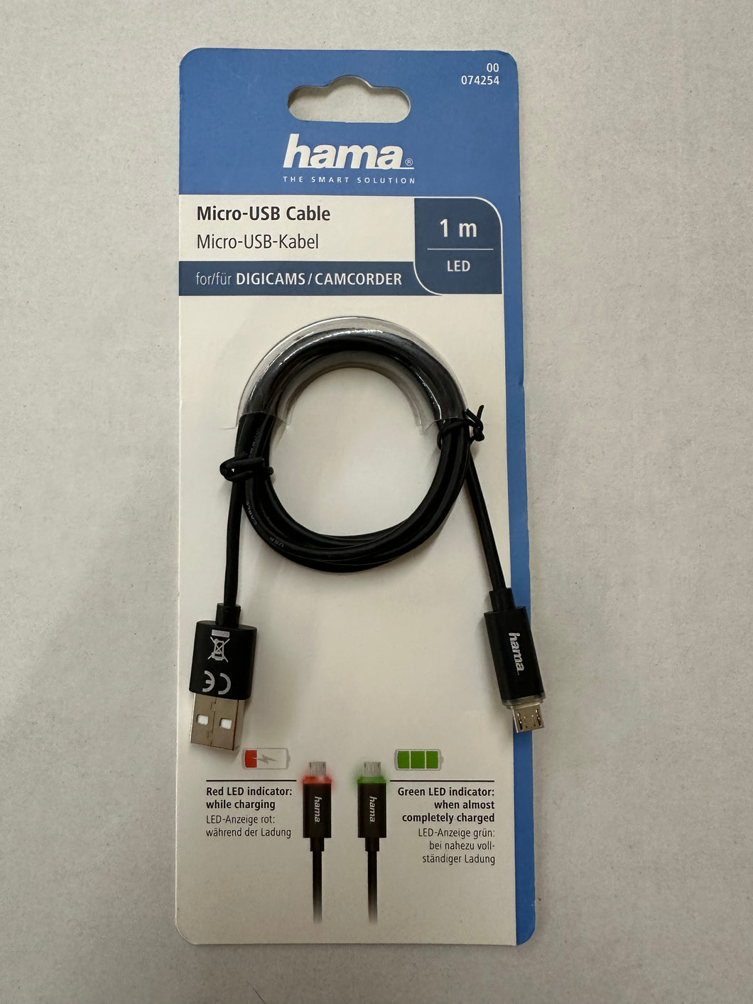 Hama Micro-USB-Kabel, mit LED-Anzeige, Schwarz, 1 m