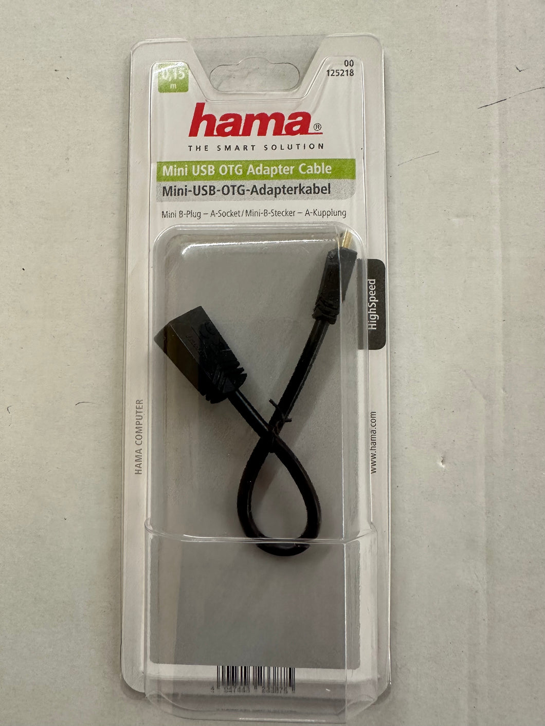 Hama 00125218, 0,15 m, USB A, Mini-USB B, USB 2.0, 480 Mbit/s, Schwarz