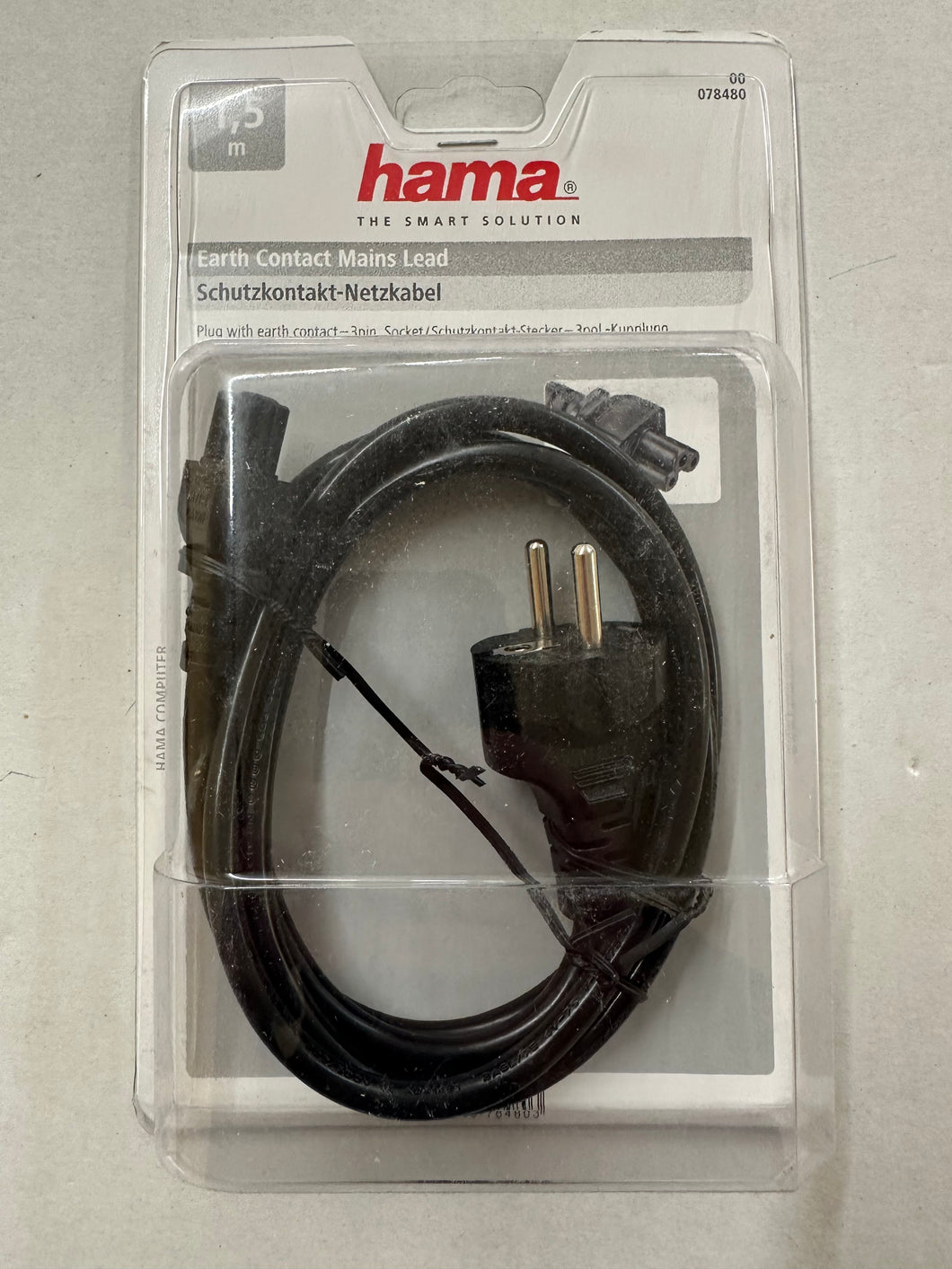 Hama (078480)Netzkabel Schuko-Stecker schwarz 3pol.-Kuppl. 1