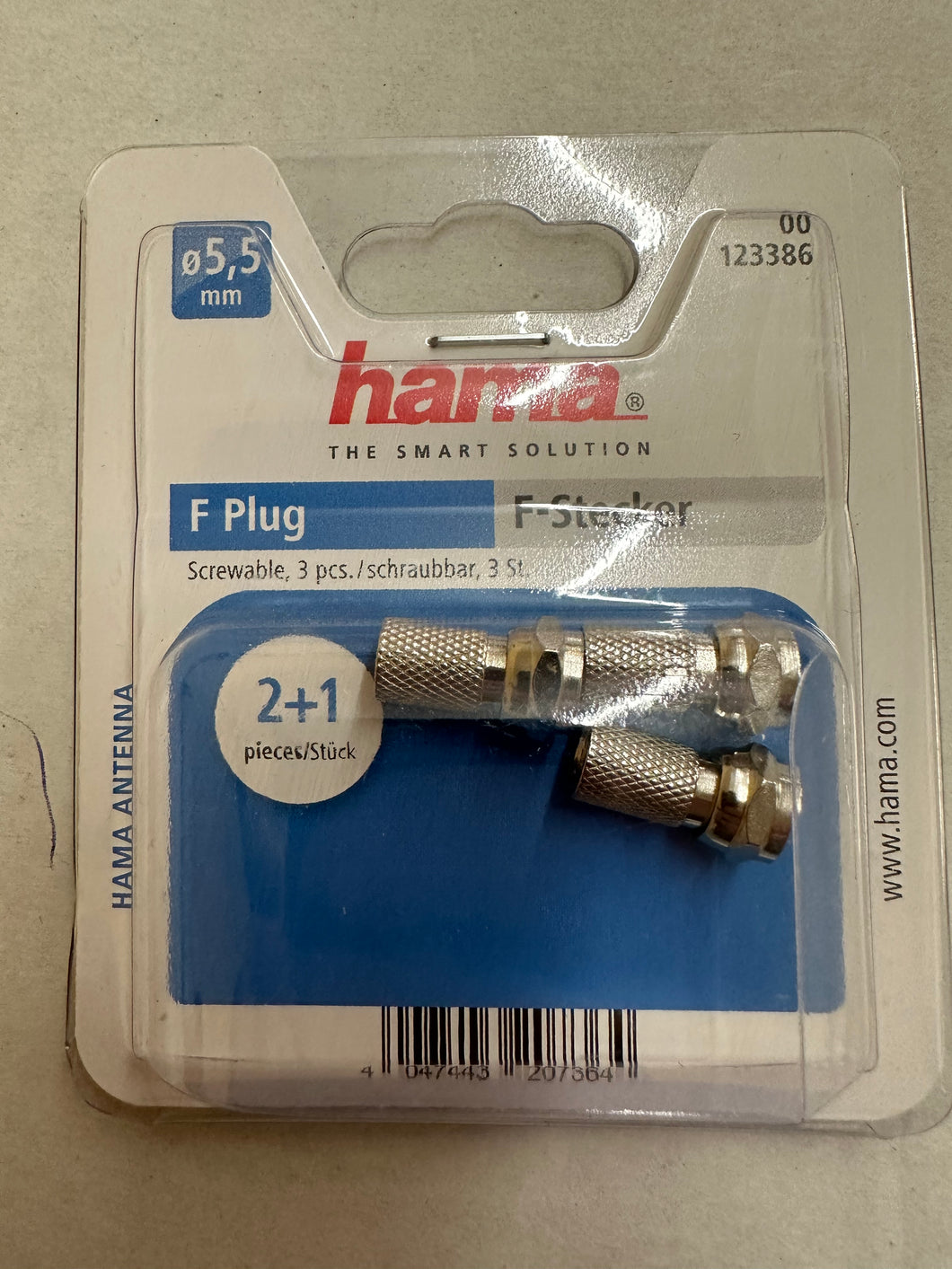 Hama(123386) F-Stecker, 5,5 mm, schraubbar, 3 Stück