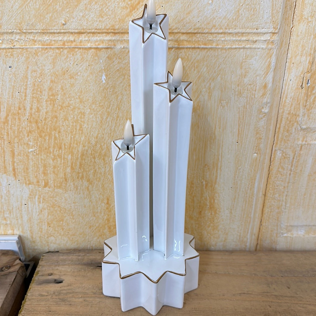Kerzenhalter mit 3 LED Keramik Stabkerzen
