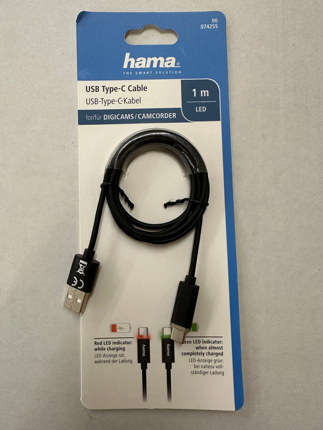 Hama 00074255 USB-Type-C-Kabel mit LED-Anzeige 1m (Schwarz)