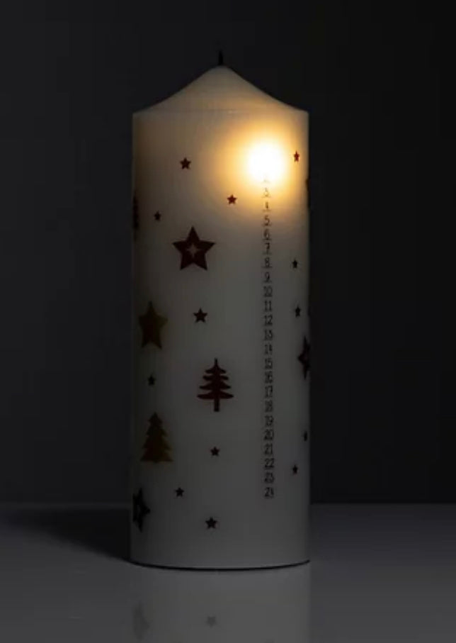 ELAMBIA LED-Kerze Adventskalender inkl. FB & Timer Höhe 27,5cm, Ø 10cm