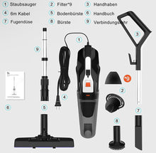 Lade das Bild in den Galerie-Viewer, Hihhy 4 in 1 Staubsauger 600W, Stielstaubsauger mit Kabel 6M, 180° Saugdüse und 20KPA, Hocheffizientes Filtersieb*9, Staubsauger mit Kabel für Harte Böden, Schwarz
