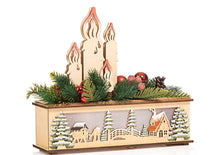 Lade das Bild in den Galerie-Viewer, LUMIDA Xmas LED-Holzdekoration Kerzen-Silhouette &amp; Wintersezene, Timer B. 30cm, H. 27cm
