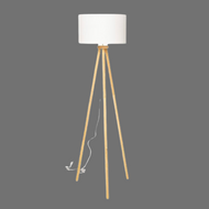 my HOME stories Echtholz-Stehlampe Tripod, LED-Leuchte Dimmer, Höhe 148cm Stoffschirm Ø 40cm
