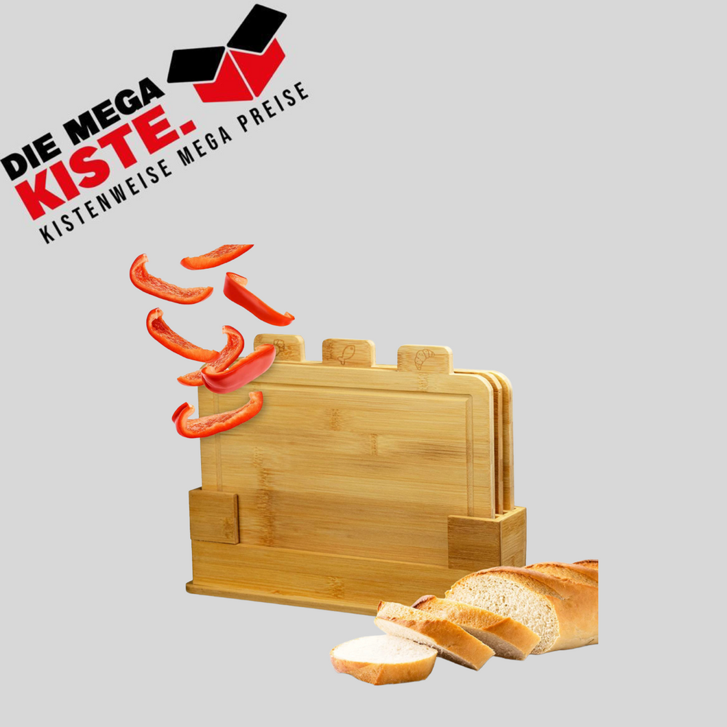 Cubesu Schneidebrett 3er Set aus Bambus (30x20x1,2cm) Holz Schneidebretter mit Saftrille für Gemüse, Fleisch, Brot & Co. - Cutting Board inkl. Ständer