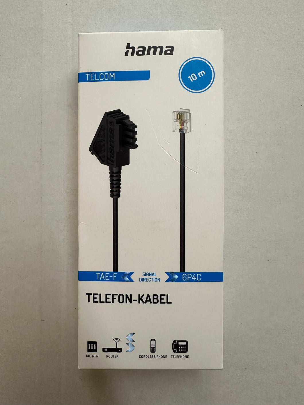 Hama Telefonkabel, TAE-F-Stecker - Modular-Stecker 6p4c, 10 m, Schwarz