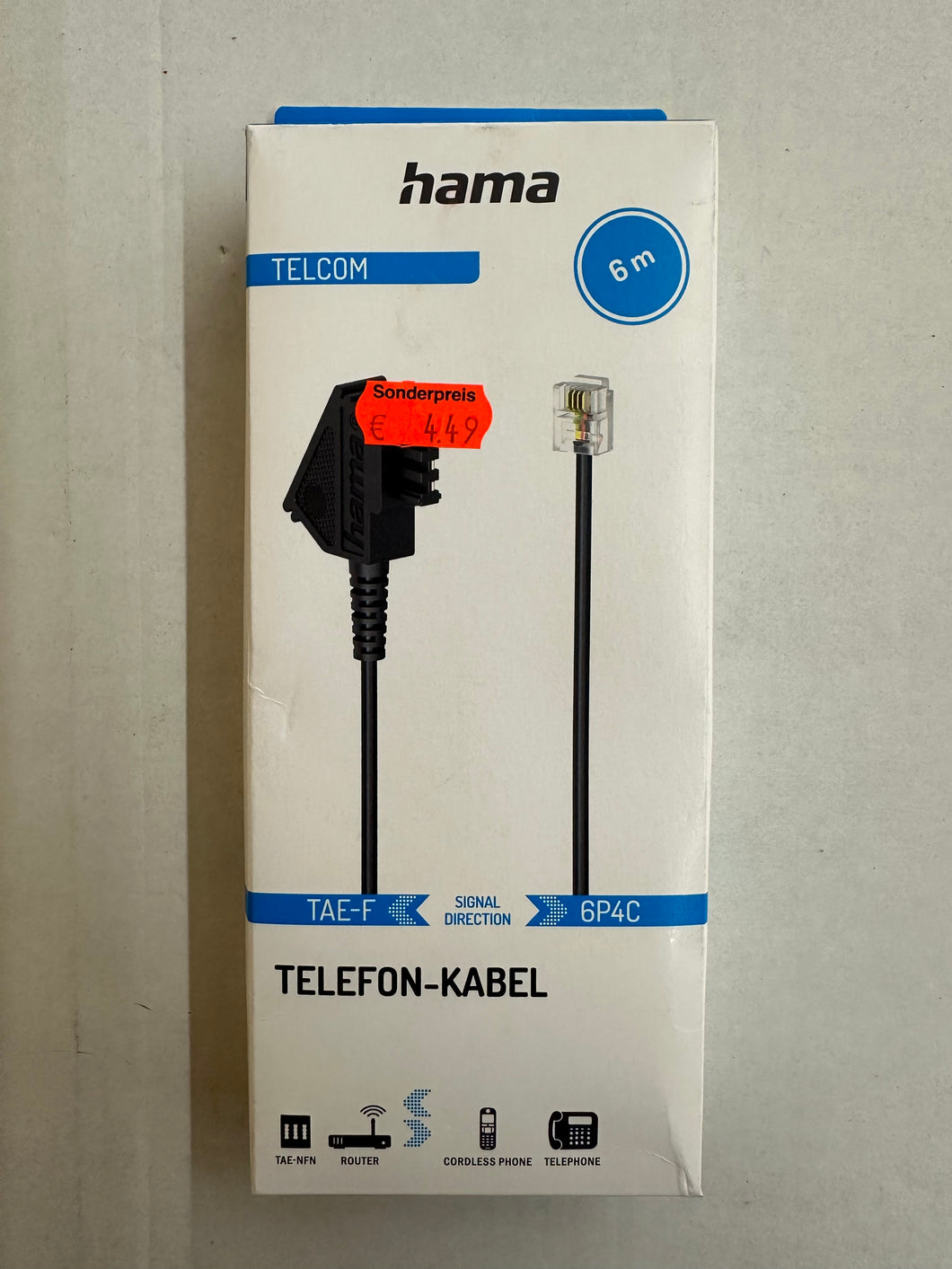 Hama Telefonkabel, TAE-F-Stecker - Modular-Stecker 6p4c, 6 m, Schwarz