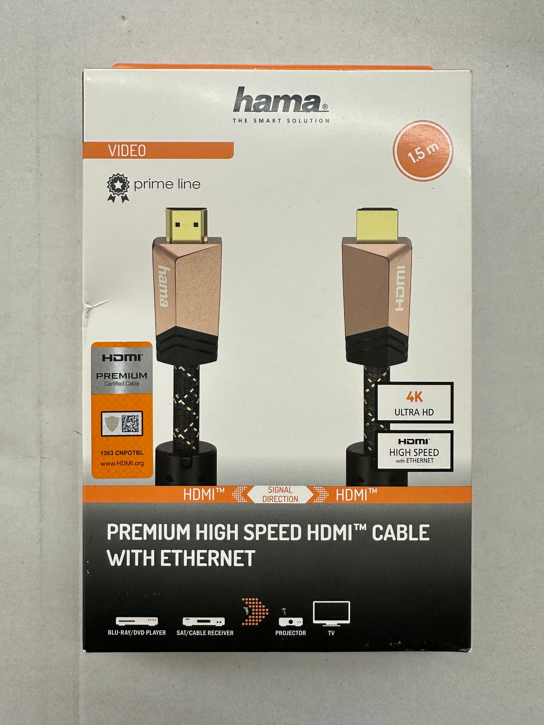 Hama Premium HDMI™-Kabel mit Ethernet, Stecker - Stecker, Ferrit, Metall, 1,5 m