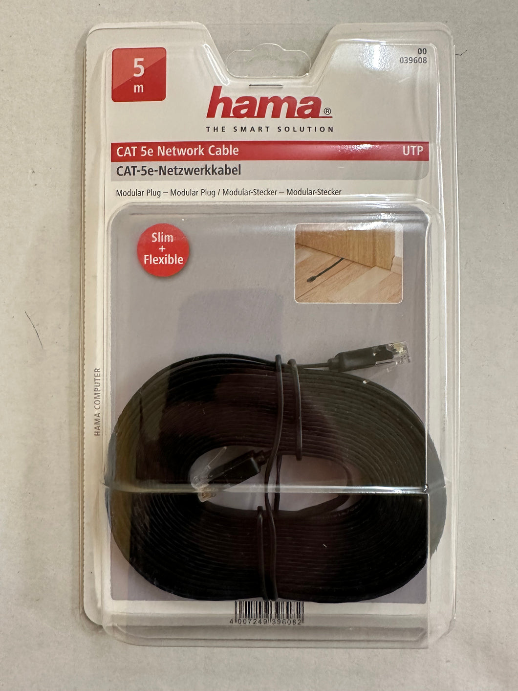 Hama 00039608 CAT-5e-Netzwerkkabel UTP flach 5,00 m (Schwarz)