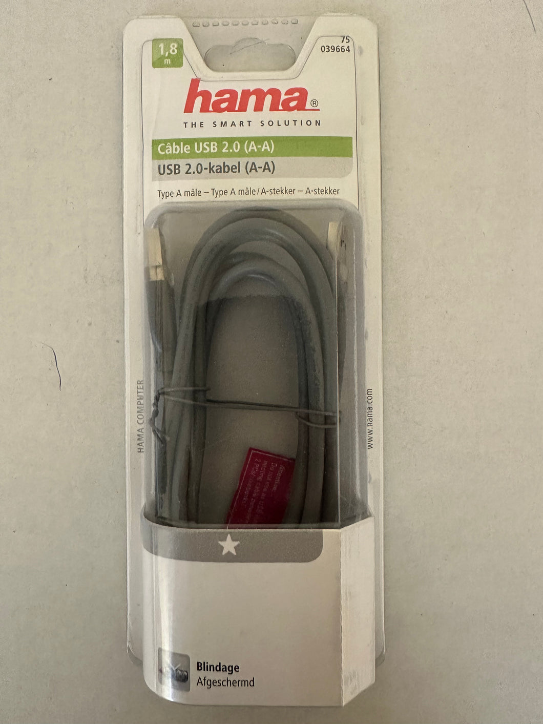 Hama USB-Kabel 2.0, Stecker A männlich/Stecker A männlich, 1,80 m, Schwarz