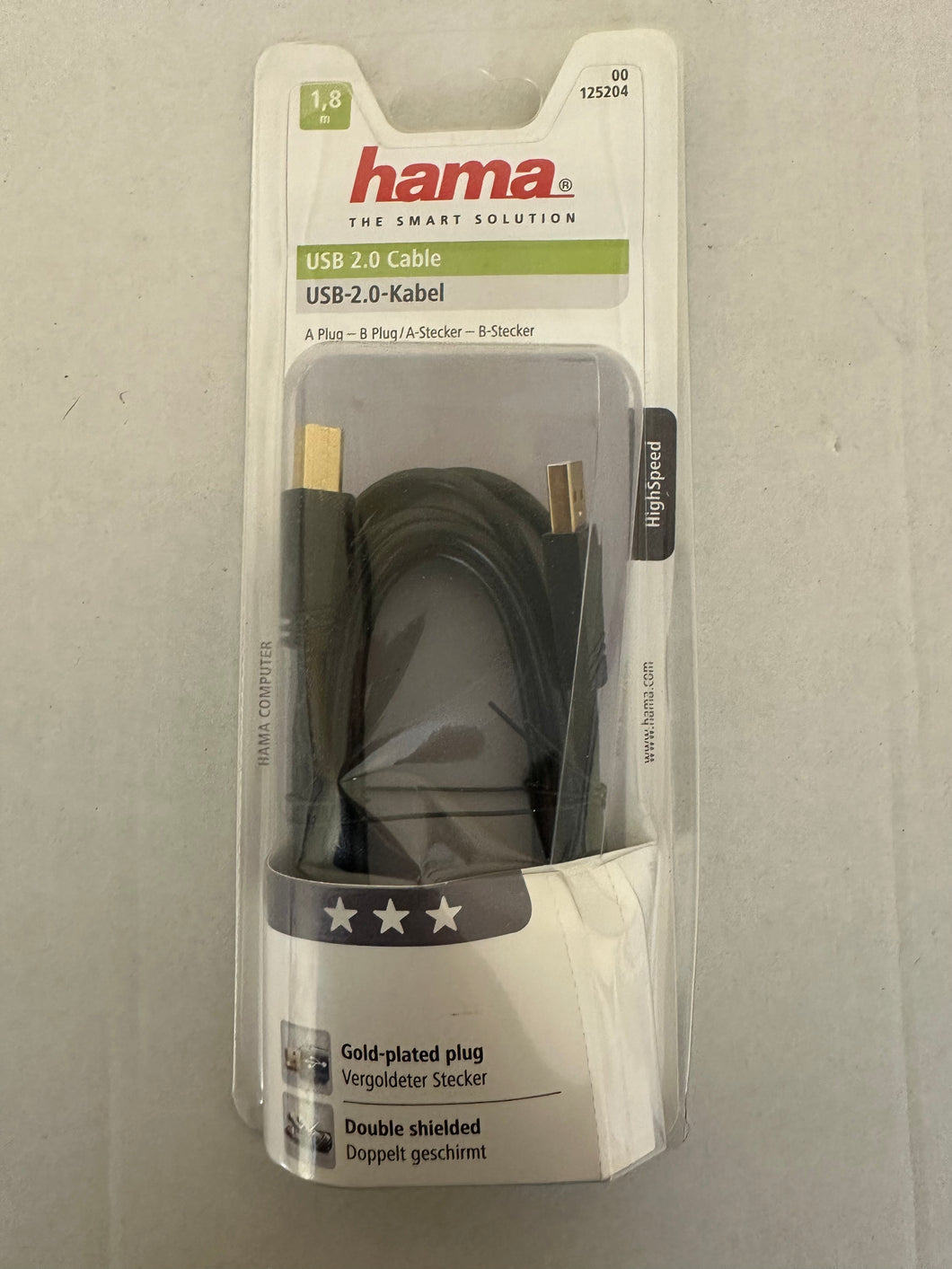 HAMA USB-2.0-Kabel, vergoldet, doppelt geschirmt, Schwarz, 1,80 m (00125204)