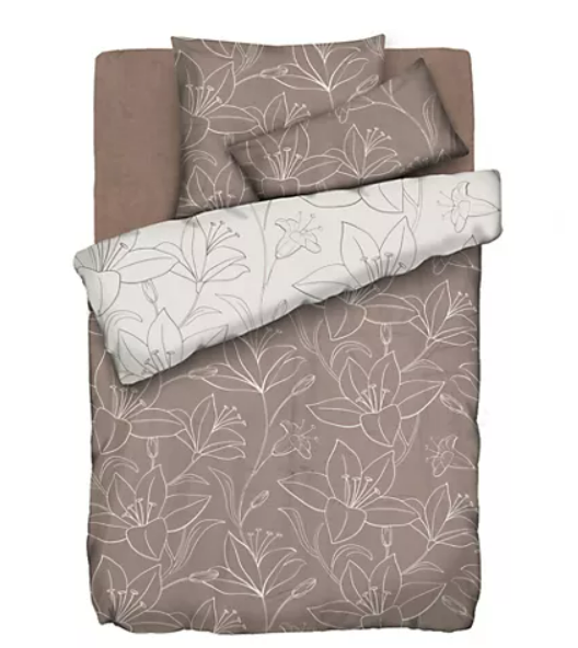 NICKYMOOD Wendebettwäsche Lilien Blumen-Design Mikrofaser Nicky Einzelbett 4tlg135x200 taupe