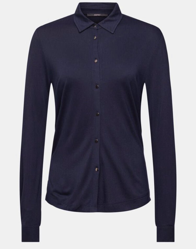 Esprit Jersey blouse, LENZING™ ECOVERO™, dunkelblau,Gr.L - Die Mega Kiste