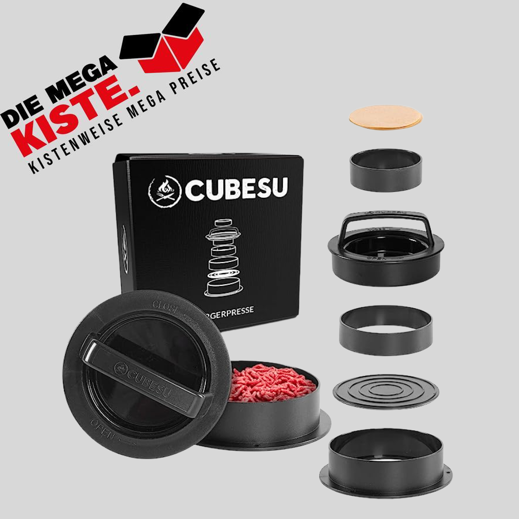 Cubesu Burgerpresse - Ringformen in 3 Größen - 75 Blatt Backpapier