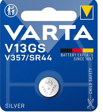 VARTA Batterien V13GS/V357/SR44 Knopfzelle, 1 Stück, Silver Coin, 1,55V, kindersichere Verpackung, für elektronische Kleingeräte - Uhren, Autoschlüssel, Fernbedienungen, Waagen, Made in Germany - Die Mega Kiste